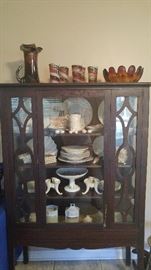 Hand made by owners Great Grand Father. This is a Lovely piece.  On the right side the glass panel is broken.  It will be an easy repair, it is a straight cut with no curves 