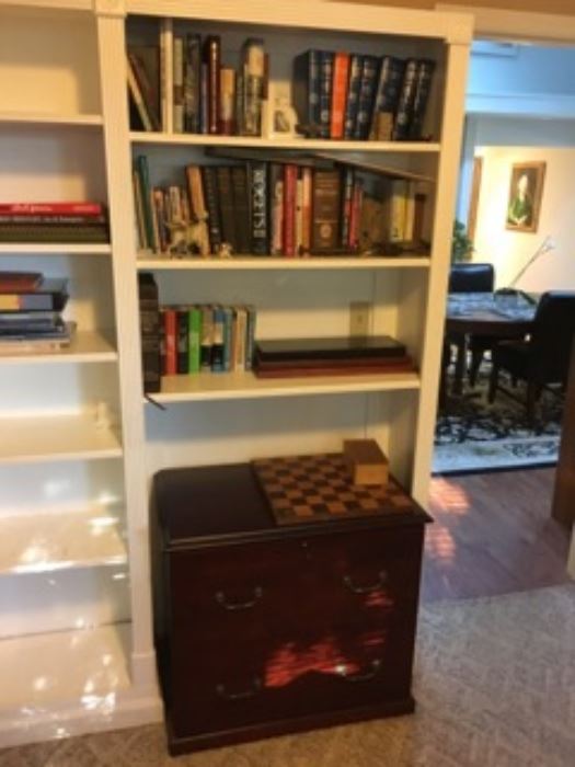 Books and Wood Filing Cabinet