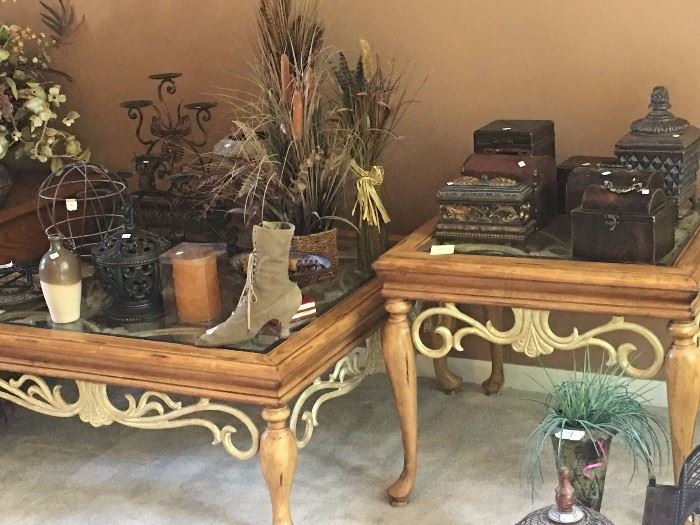 End tables and coffee table and decor