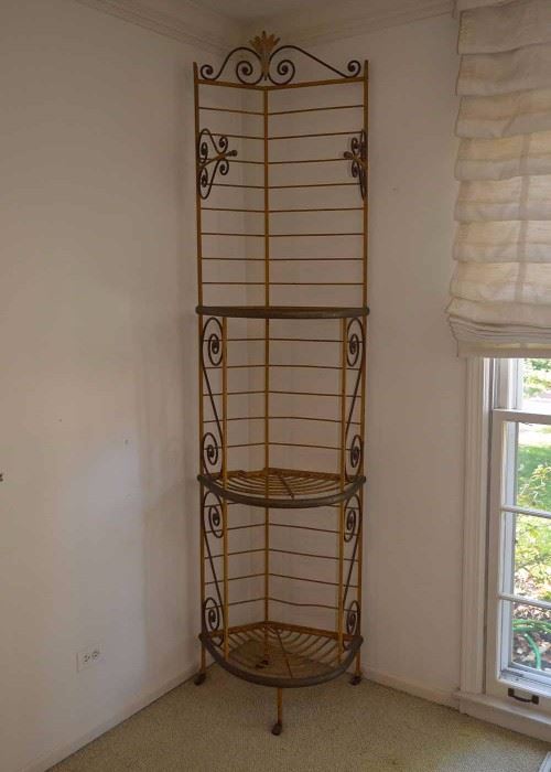 Antique Iron Corner Shelf with Yellow Paint (Quite Tall)