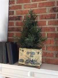 Pair of Rosemary plants and tolle painted cache pots