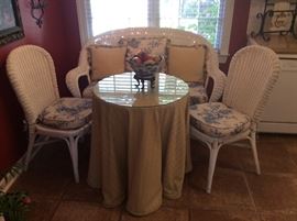 Wicker sofa and Pair of Chairs with small table covered with cloth and glass top! - Great Breakfast area nook!