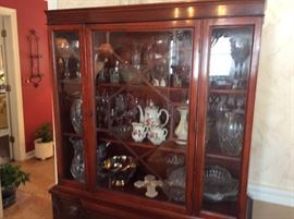 Sheraton Style Dining Room Hutch- China Cabinet - filled with gorgeous stemware and Crystal Vases and Bowls by Gorham and more!