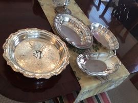 Silver plate casseroles, trays, bread trays