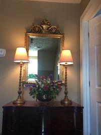 Mirror and pair of Buffet Lamps