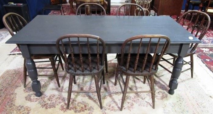 Farm table with 6 bentwood chairs