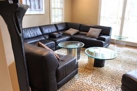 Cy Mann leather sectional ; Dakota Jackson occasional tables