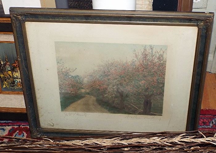 ANTIQUE SIGNED WALLACE NUTTING CHERRY BLOSSOMS SIGNED ARTISTICALLY ENHANCED PHOTO