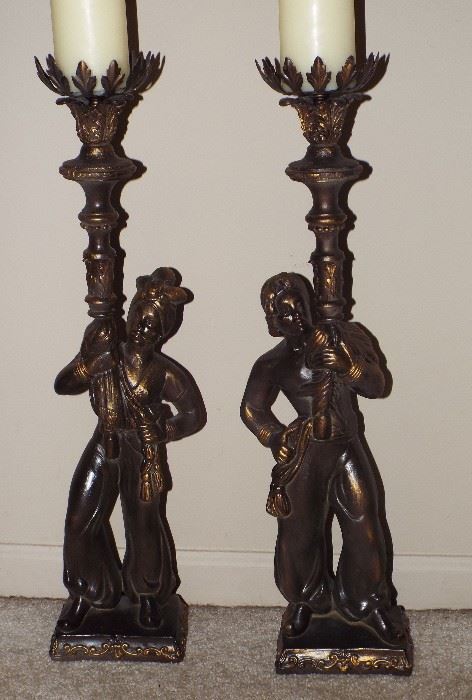 ANTIQUE COMPOSITE BLACKAMOOR VERY TALL (20-22") CANDLE HOLDERS