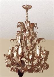 AN ANTIQUE (1920?) RUSTED FRENCH COUNTRY CHANDELIER WHICH HAS BEEN GILT ENHANCED AND ELECTRIFIED