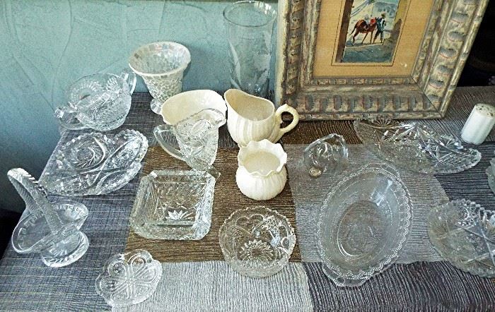 IRISH BELLEEK AND ANTIQUE PRESSED AND CUT EARLY PITTSBURGH FLINT GLASS *RARE*