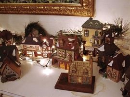 Retired Christmas village pieces.