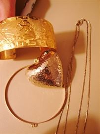 James Avery 10k bangle, ss heart and chain, GF bracelet