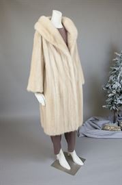 Pastel mink knee length coat with lush collar