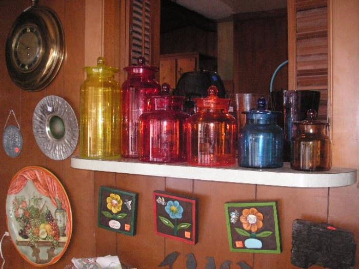Vintage color glass jars..more