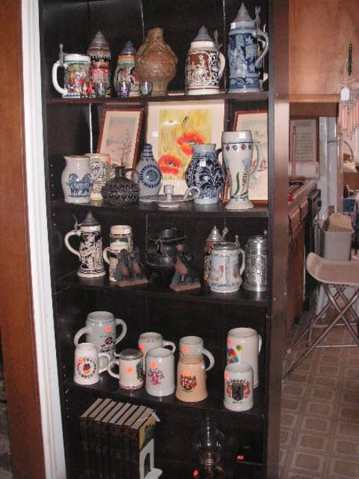 large collection of steins