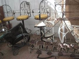 Many very interesting vintage wrought iron objects including 4 bar stools...hard to find..