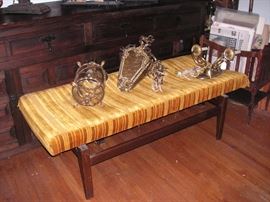 mid-century bench..vintage hanging and sconces