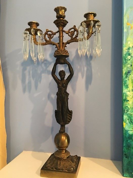 Pair of bronze figural French Empire style candleabras.