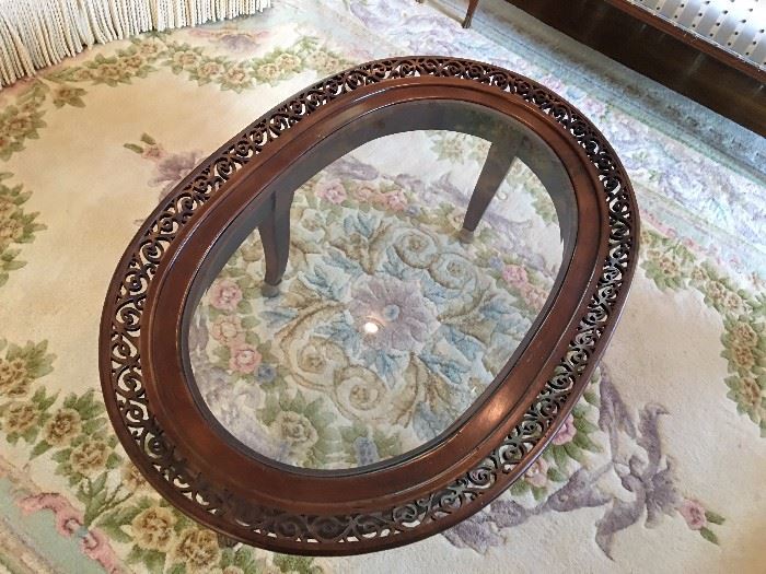 Carved wood coffee table.