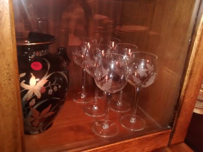 Crystal goblets with decanter.