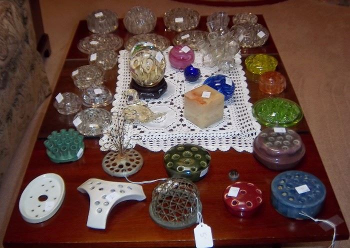 Collection of Flower Frogs (Incl. Weller) & Paperweights