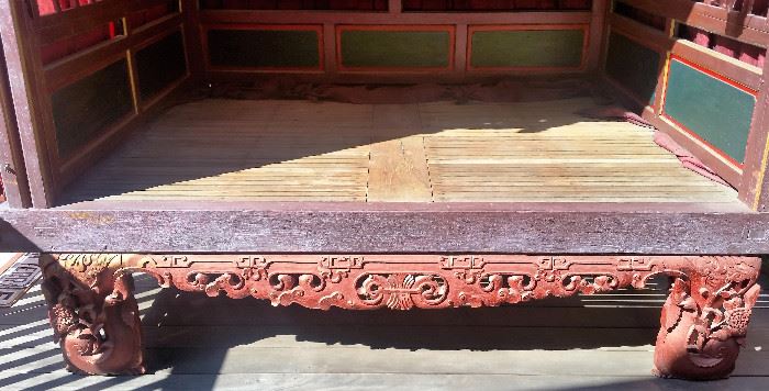 Large Chinese Hand-Carved Canopy Wedding Bed. 