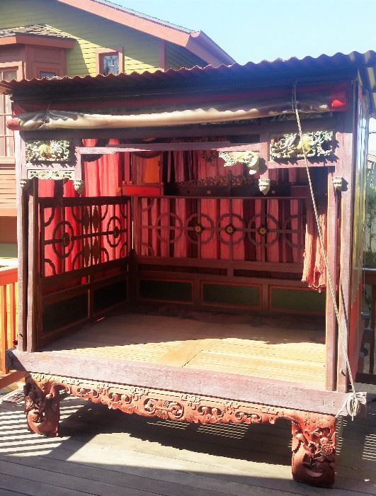 Large Chinese Hand-Carved Canopy Wedding Bed. 