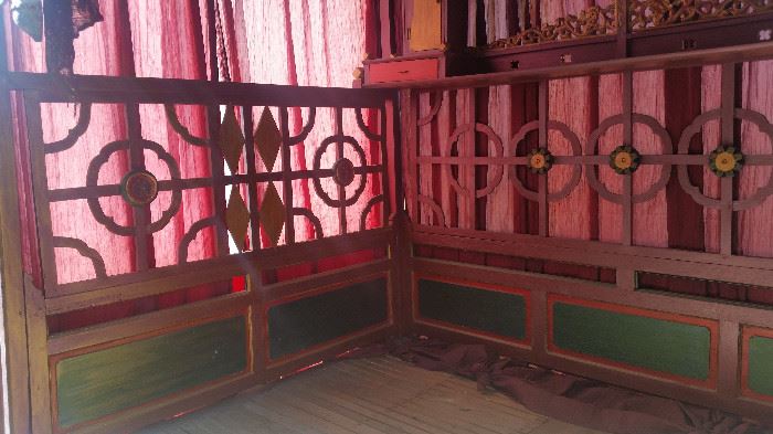 Large Chinese Hand-Carved Canopy Wedding Bed. 