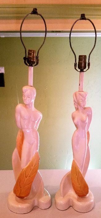 Mid-Century Modern Pair "Reglor of California" Stylized Woman & Man Nude Table Lamps. 1951