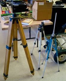 Several surveying tripods Wood and metal 1 New still in box