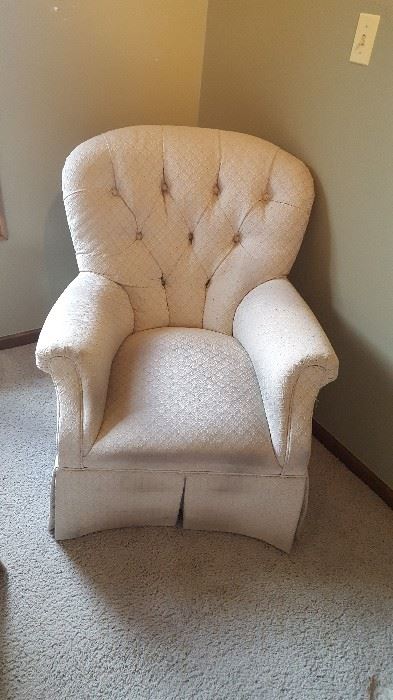 One of a pair of nice wingback chairs. Upholstery could use cleaning.