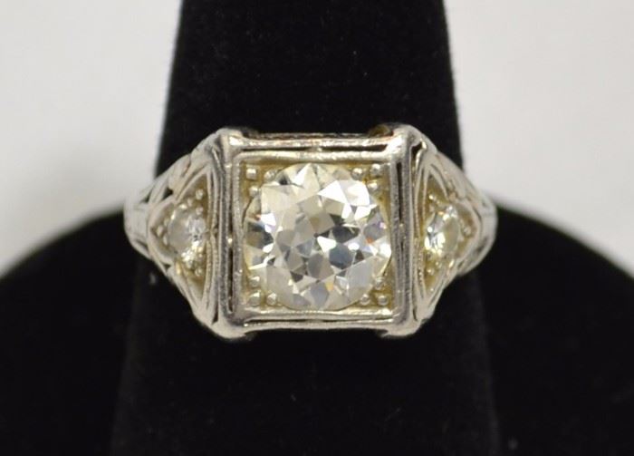 Ladies vintage diamond and platinum ring, 1.85 European cut diamond, VS2, H-I; total weight 2.05 ctw.