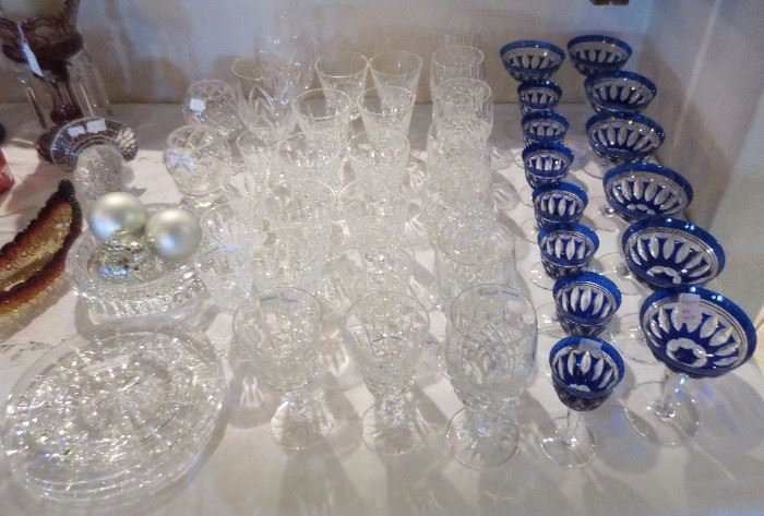 Waterford crystal, Lismore, Kylemore, water, wine and cordial and Bohemian crystal champagne and cordials
