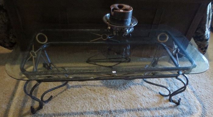 Glass and metal base coffee table