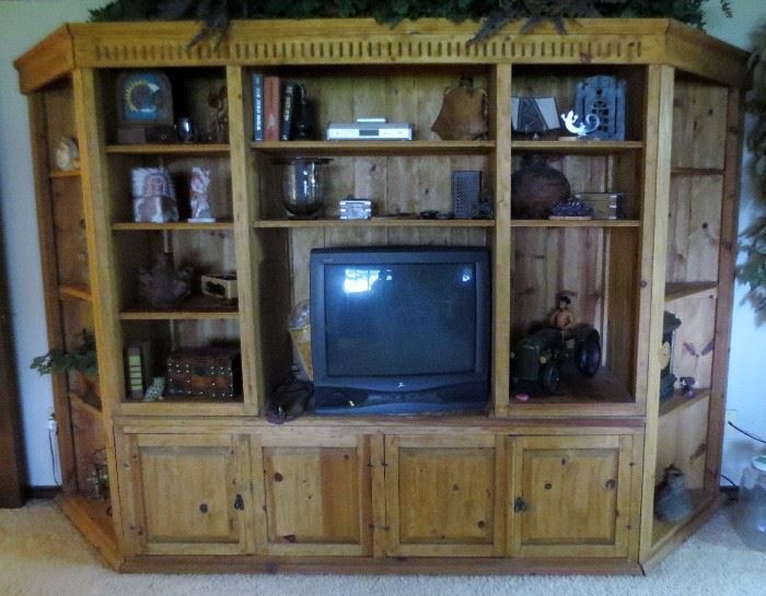 Rustic pine entertainment stand; in three pieces