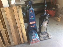 DIY pallet, Bissell 2X carpet cleaner, Hoover vaccuum