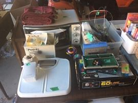 Microwave, Scale, Books, miscellaneous items & toy pool table