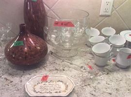 punch bowl set with glass ladle & cups