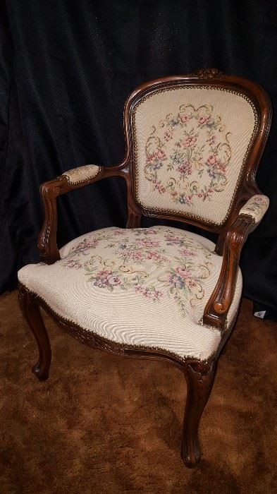 Provincial Arm Chairs with tapestry seat and back 
