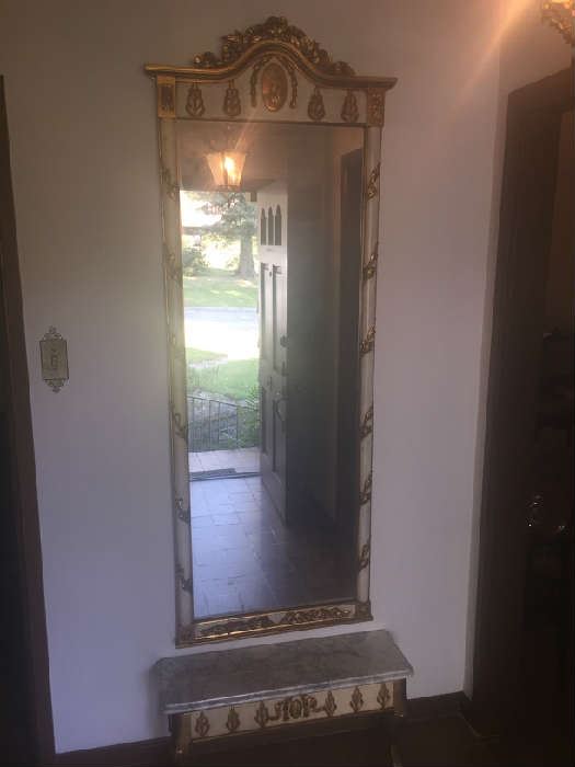 Antique French Pier Mirror and Marble Seat