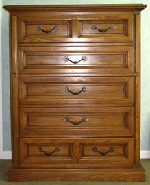 Dixie Furniture Co. Oak 6-Drawer Highboy Chest