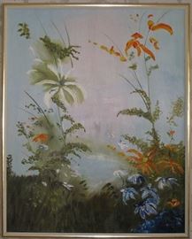 Original Oil on Canvas Floral in White Paint Wood Frame (25.5"W x 31.5"H) Unsigned
