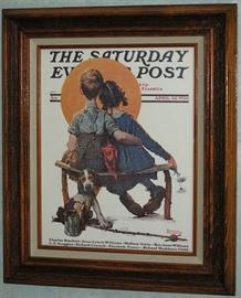 Norman Rockwell "Little Spooners" or "Sunset" Framed Saturday Evening Post Magazine Cover Print April 24, 1926 (16"W x 19"H overall)