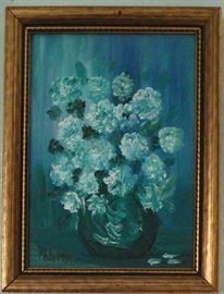 Original Oil on Canvas Still Life signed by Artist Paloma 1965 (6.5" W x 8.5"H) in Gold Wood Frame
