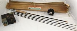 Arai Fishing Good Company Rod in Original Wood Box with Augus Bag and Ocean City Fly #90 Automatic Reel in Original Box