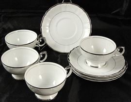 Harmony House Fine China "Silver Sonata" Service for 12 Cups & Saucers made in Japan