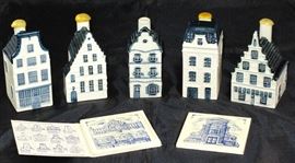 KLM Dutch Airlines Delft Mini Liqueur Decanter Village Houses and Rare Business Glass Tiles