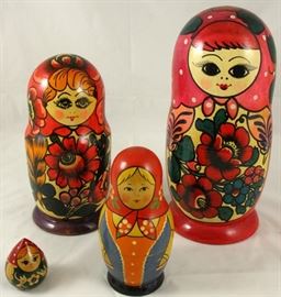 Matryoshka Russian Nesting Dolls. 3 Separate Sets and 1 Miniature Hand Painted Matryoshka