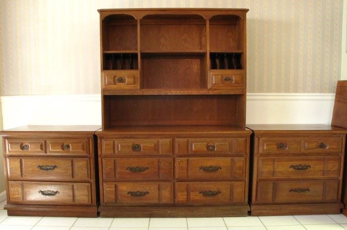 Hutch Cabinet above a 6-Drawer Buffet Chest and 2 Lowboy 3-Drawer Chest.  All sold separately.
